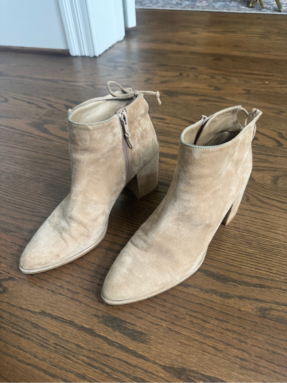 Stuart Weitzman Tan Suede Pointed Toe Ankle Booties